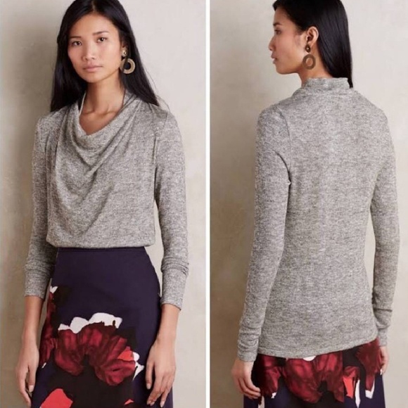 Anthropologie Sweaters - Deletta Anthropologie Taupe Knit Cowl Neck Blouse